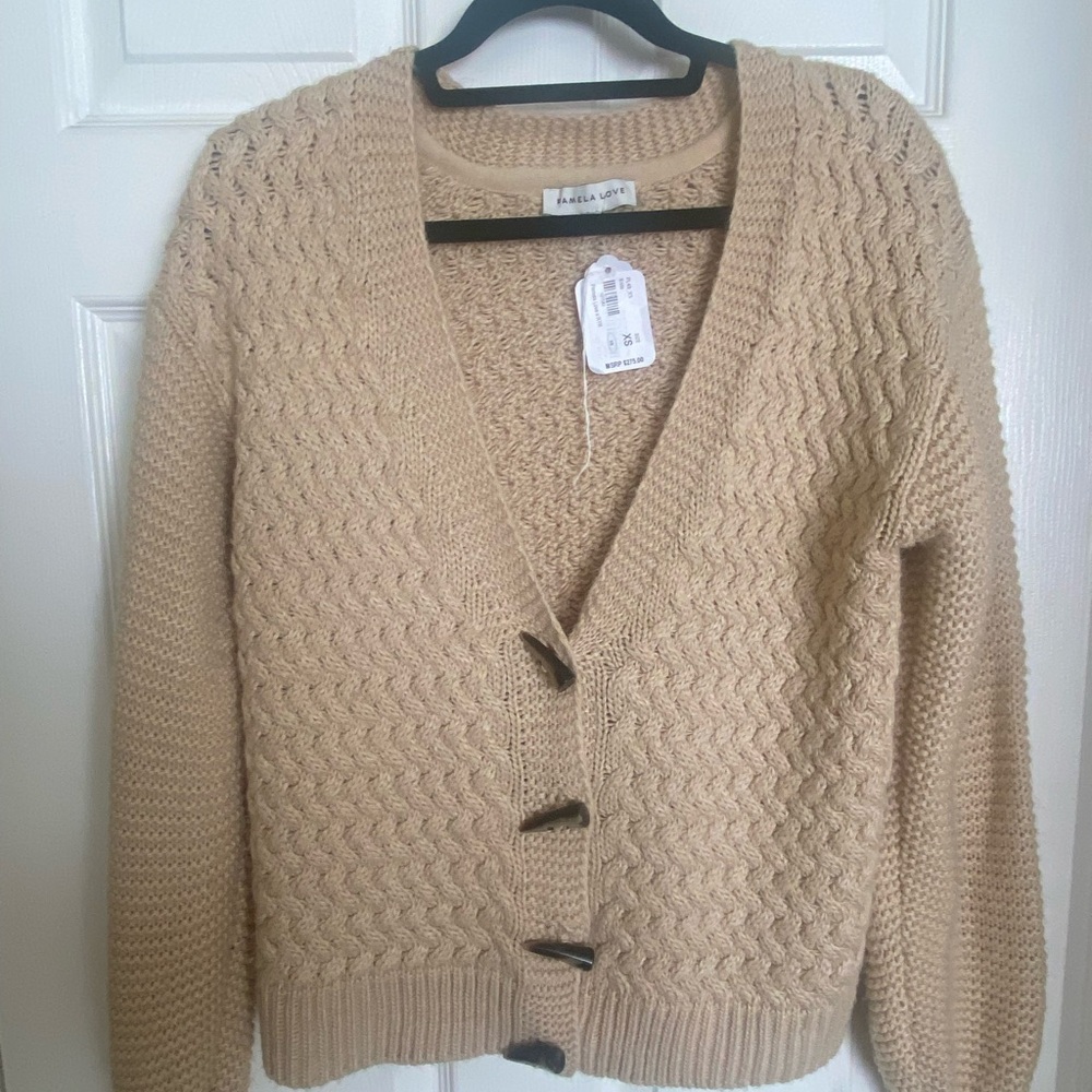 Women's Beige Knit Cardigan Sweater